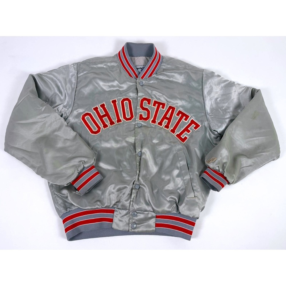 Vintage Ohio State Buckeyes Satin‎ Bomber Jacket Silver Men's Medium